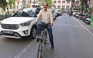 Narendra Salunkhe, superintendent engineer and project officer says department’s major role is to create awareness about the bicycle plan and also to bring back cycling days.(Pratham Gokhale/HT Photo)