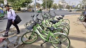 According to company officials, users often leave bicycles in dedicated parking areas and they end up being stolen or misplaced.(Sanjeev Verma/HT PHOTO)