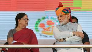 Prime Minister Narendra Modi and Rajasthan Chief Minister Vasundhara Raje during the launch of National Nutrition Mission in Jhunjhunu , one of the three districts in Shekhawati region.(PTI) Prime Minister Narendra Modi and Rajasthan Chief Minister Vasundhara Raje during the launch of National Nutrition Mission in Jhunjhunu , one of the three districts in Shekhawati region.(PTI)