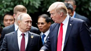 US President Donald Trump and Russia's President Vladimir Putin talk at the APEC Summit in Danang, Vietnam.(Reuters File Photo) US President Donald Trump and Russia's President Vladimir Putin talk at the APEC Summit in Danang, Vietnam.(Reuters File Photo)