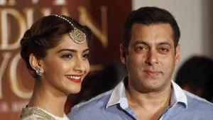 Sonam Kapoor and Salman Khan at the launch of their film, Prem Ratan Dhan Paayo.(AP) Sonam Kapoor and Salman Khan at the launch of their film, Prem Ratan Dhan Paayo.(AP)