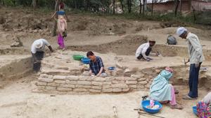 The Lakshagriha Excavation Project of the ASI is located in Barnava village in Uttar Pradesh.(HT Photo)