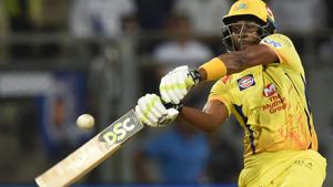 Chennai Super Kings’ (CSK’s) Dwayne Bravo hits a boundary during the 2018 Indian Premier League (IPL 2018) match against Mumbai Indians (MI) at the Wankhede stadium on Saturday.(AFP) Chennai Super Kings’ (CSK’s) Dwayne Bravo hits a boundary during the 2018 Indian Premier League (IPL 2018) match against Mumbai Indians (MI) at the Wankhede stadium on Saturday.(AFP)