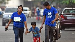Mumbai, India - April 8, 2018: Participants at Caus-a-thon organised by Khushi Pediatric Therapy Centre to raise awareness about autism spectrum disorder at Bandra in Mumbai, India, on Sunday, April 8, 2018. (Photo by Satyabrata Tripathy/Hindustan Times)(Satyabrata Tripathy/HT Photo) Mumbai, India - April 8, 2018: Participants at Caus-a-thon organised by Khushi Pediatric Therapy Centre to raise awareness about autism spectrum disorder at Bandra in Mumbai, India, on Sunday, April 8, 2018. (Photo by Satyabrata Tripathy/Hindustan Times)(Satyabrata Tripathy/HT Photo)