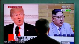 In this March 27, 2018, a man watches a TV screen showing file footages of US President Donald Trump, left, and North Korean leader Kim Jong Un during a news programme at the Seoul Railway Station in Seoul, South Korea.(AP File Photo) In this March 27, 2018, a man watches a TV screen showing file footages of US President Donald Trump, left, and North Korean leader Kim Jong Un during a news programme at the Seoul Railway Station in Seoul, South Korea.(AP File Photo)