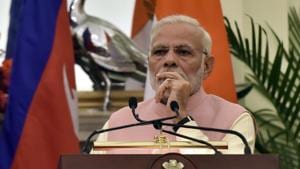 Prime Minister Narendra Modi addresses media at Hyderabad House in New Delhi on April 7.(Sonu Mehta/HT Photo) Prime Minister Narendra Modi addresses media at Hyderabad House in New Delhi on April 7.(Sonu Mehta/HT Photo)