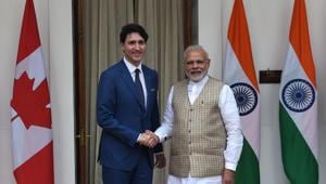 Canadian Prime Minister Justin Trudeau (left) and Indian Prime Minister Narendra Modi shake hands before a meeting at Hyderabad house in New Delhi on February 23(AFP File) Canadian Prime Minister Justin Trudeau (left) and Indian Prime Minister Narendra Modi shake hands before a meeting at Hyderabad house in New Delhi on February 23(AFP File)