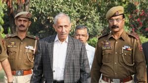 Centre's special representative for Kashmir Dineshwar Sharma on his way for a meeting with various delegations in Jammu.(PTI File Photo)