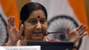 Foreign minister Sushma Swaraj addresses a press conference in New Delhi.(Sonu Mehta/HT PHOTO) Foreign minister Sushma Swaraj addresses a press conference in New Delhi.(Sonu Mehta/HT PHOTO)