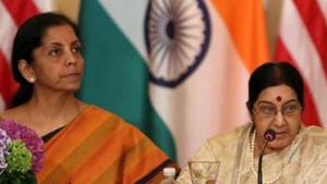 Defence Minister Nirmala Sitharaman (L) and External Affairs Minister Sushma Swaraj (C) at the US-India Strategic & Commercial Dialogue plenary session at the State Department in Washington September 22, 2015.(REUTERS File Photo) Defence Minister Nirmala Sitharaman (L) and External Affairs Minister Sushma Swaraj (C) at the US-India Strategic & Commercial Dialogue plenary session at the State Department in Washington September 22, 2015.(REUTERS File Photo)