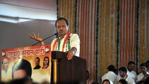 Ajit Pawar during NCP’s halla bol rally in Warje in Pune on Wednesday.(HT PHOTO) Ajit Pawar during NCP’s halla bol rally in Warje in Pune on Wednesday.(HT PHOTO)