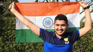 Anish Bhanwala won gold in the men’s 25m rapid fire pistol final event at the 2018 Commonwealth Games in Gold Coast.(Twitter) Anish Bhanwala won gold in the men’s 25m rapid fire pistol final event at the 2018 Commonwealth Games in Gold Coast.(Twitter)