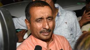 BJP MLA Kuldeep Singh Sengar speaks to media outside the SSP office in Lucknow on Wednesday.(Subhankar Chakraborty/HT Photo) BJP MLA Kuldeep Singh Sengar speaks to media outside the SSP office in Lucknow on Wednesday.(Subhankar Chakraborty/HT Photo)