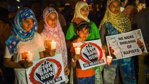 Girls take part in a candlelight vigil against the brutal rape and murder of eight-year-old Kathua girl and demanding for justice in Bengaluru on Saturday.(PTI) Girls take part in a candlelight vigil against the brutal rape and murder of eight-year-old Kathua girl and demanding for justice in Bengaluru on Saturday.(PTI)