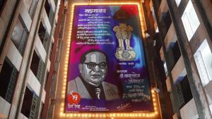 A 50 x 30 feet rangoli made as tribute to Dr. Ambedkar on his birth anniversary by Rangresha group in RM Bhatt High School, Parel in Mumbai on Friday.(PTI) A 50 x 30 feet rangoli made as tribute to Dr. Ambedkar on his birth anniversary by Rangresha group in RM Bhatt High School, Parel in Mumbai on Friday.(PTI)