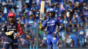 Suryakumar Yadav’s second Indian Premier League fifty has put Mumbai Indians on course for a massive score against Delhi Daredevils.(BCCI) Suryakumar Yadav’s second Indian Premier League fifty has put Mumbai Indians on course for a massive score against Delhi Daredevils.(BCCI)