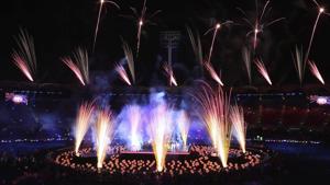 Fireworks light up at Carrara Stadium during the closing ceremony of the 2018 Commonwealth Games on the Gold Coast, Australia, on Sunday(AP) Fireworks light up at Carrara Stadium during the closing ceremony of the 2018 Commonwealth Games on the Gold Coast, Australia, on Sunday(AP)