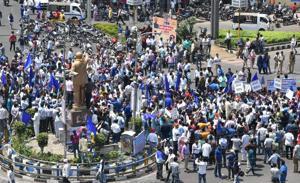 Members of Dalit community stage a protest during 'Bharat Bandh' against the alleged 'dilution' of Scheduled Castes/Scheduled Tribes act, in Bhopal on April 2.(PTI File Photo) Members of Dalit community stage a protest during 'Bharat Bandh' against the alleged 'dilution' of Scheduled Castes/Scheduled Tribes act, in Bhopal on April 2.(PTI File Photo)