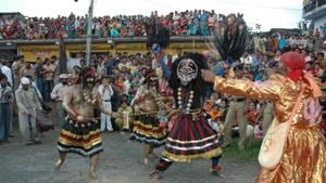 Hill Jatra, a traditional festival witnessed in Pithoragarh district.(Jagjeevan/HT Photo) Hill Jatra, a traditional festival witnessed in Pithoragarh district.(Jagjeevan/HT Photo)