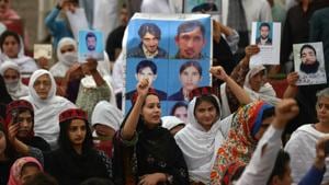 Pashtun demonstrators at a rally in Peshawar on April 8, calling for an end to abuses by police and troops.The crowd chanted anti-military slogans as speakers took to the stage demanding an end to forced "disappearances" and harassment by authorities.(AFP File) Pashtun demonstrators at a rally in Peshawar on April 8, calling for an end to abuses by police and troops.The crowd chanted anti-military slogans as speakers took to the stage demanding an end to forced "disappearances" and harassment by authorities.(AFP File)