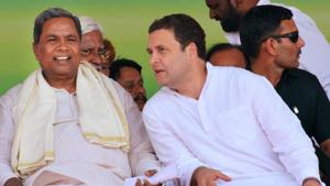 Congress president Rahul Gandhi and Karnataka CM Siddaramaiah during the Janashirvad yatra at Athani taluk in Belgavi district.(PTI File Photo) Congress president Rahul Gandhi and Karnataka CM Siddaramaiah during the Janashirvad yatra at Athani taluk in Belgavi district.(PTI File Photo)