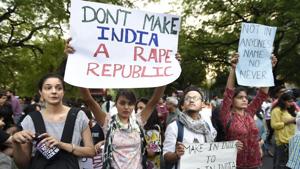 People take part in Not In My Name protest against rapes in Unnao and Kathua, at Parliament Street in New Delhi on Sunday.(Arvind Yadav/HT Photo) People take part in Not In My Name protest against rapes in Unnao and Kathua, at Parliament Street in New Delhi on Sunday.(Arvind Yadav/HT Photo)