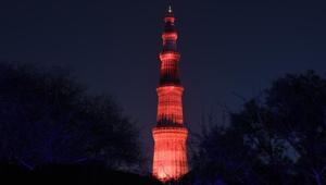 Qutub Minar lighted in red to raise awareness and sensitise people to the Hemophilia disease, in New Delhi, on Monday, April 16, 2018.(Burhaan Kinu / Hindustan Times) Qutub Minar lighted in red to raise awareness and sensitise people to the Hemophilia disease, in New Delhi, on Monday, April 16, 2018.(Burhaan Kinu / Hindustan Times)