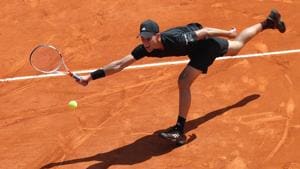 Austria's Dominic Thiem returns the ball to Russia's Andrey Rublev during their match at the Monte Carlo Masters tennis tournament in Monaco.(AFP)