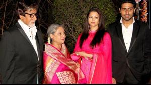Abhishek Bachchan (r) with parents Jaya and Amitabh Bachchan and wife Aishwarya Rai Bachchan. Abhishek Bachchan (r) with parents Jaya and Amitabh Bachchan and wife Aishwarya Rai Bachchan.