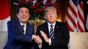 President Donald Trump and Japanese Prime Minister Shinzo Abe speak during a meeting at Trump's private Mar-a-Lago club, in Palm Beach, Fla.(AP File Photo) President Donald Trump and Japanese Prime Minister Shinzo Abe speak during a meeting at Trump's private Mar-a-Lago club, in Palm Beach, Fla.(AP File Photo)