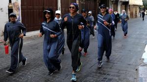 Saudi women jog in the streets of Jeddah wearing the sports-friendly abaya.(AFP) Saudi women jog in the streets of Jeddah wearing the sports-friendly abaya.(AFP)
