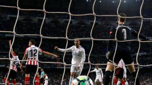 Cristiano Ronaldo scored his 24th league goal of the season for Real Madrid in the draw against Athletic Bilbao.(REUTERS) Cristiano Ronaldo scored his 24th league goal of the season for Real Madrid in the draw against Athletic Bilbao.(REUTERS)