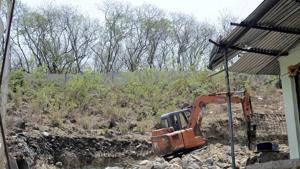 Illegal excavation of minor minerals at Taljai hill on Saturday.(HT FILE PHOTO)