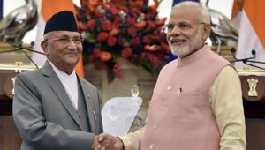 Prime Minister Narendra Modi with Khadga Prasad Oli in New Delhi, on April 7, 2018, during the Nepalese PM’s visit to India.(HT File Photo) Prime Minister Narendra Modi with Khadga Prasad Oli in New Delhi, on April 7, 2018, during the Nepalese PM’s visit to India.(HT File Photo)