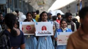 Schoolchildren hold placards as they take part in a tuberculosis awareness campaign at a railway station in Chennai. An estimated 1,47,000 people suffer from multi-drug resistant (MDR) TB in India.(AFP File Photo) Schoolchildren hold placards as they take part in a tuberculosis awareness campaign at a railway station in Chennai. An estimated 1,47,000 people suffer from multi-drug resistant (MDR) TB in India.(AFP File Photo)