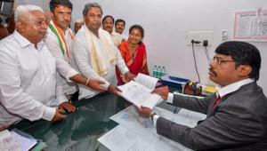 Karnataka chief minister Siddaramaiah filed his nomination in Mysuru on Friday for the upcoming Karnataka assembly election.(PTI) Karnataka chief minister Siddaramaiah filed his nomination in Mysuru on Friday for the upcoming Karnataka assembly election.(PTI)