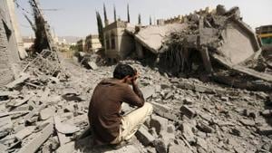 A guard sits on what is left of the house of Brigadier Fouad al-Emad, army commander loyal to the Houthis, after Saudi-led air strikes destroyed it in Sanaa.(Reuters File Photo) A guard sits on what is left of the house of Brigadier Fouad al-Emad, army commander loyal to the Houthis, after Saudi-led air strikes destroyed it in Sanaa.(Reuters File Photo)
