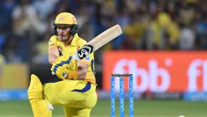 Chennai Super Kings’ Shane Watson plays a shot during their 2018 Indian Premier League (IPL) match against Rajasthan Royals at The Maharashtra Cricket Association Stadium in Pune on Friday.(AFP) Chennai Super Kings’ Shane Watson plays a shot during their 2018 Indian Premier League (IPL) match against Rajasthan Royals at The Maharashtra Cricket Association Stadium in Pune on Friday.(AFP)