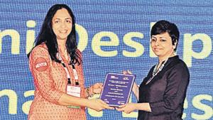 Ashwini Deshpande (right), founder of Elephant Design, receiving the Woman Champ award from Sujata Tilak, MD, Ascent Intellimination Pvt Ltd, at the TiECon awards function on Friday.(Shankar Narayan/HT PHOTO) Ashwini Deshpande (right), founder of Elephant Design, receiving the Woman Champ award from Sujata Tilak, MD, Ascent Intellimination Pvt Ltd, at the TiECon awards function on Friday.(Shankar Narayan/HT PHOTO)