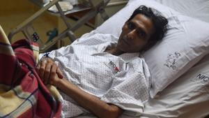 From Pakistani hockey goalkeeper Mansoor Ahmed being treated at a hospital in Karachi.(AFP) From Pakistani hockey goalkeeper Mansoor Ahmed being treated at a hospital in Karachi.(AFP)