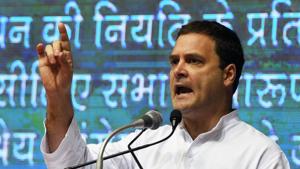 Rahul Gandhi speaks at the launch of his Congress’ nationwide Save the Constitution campaign in Delhi(Mohd Zakir / HT Photo)