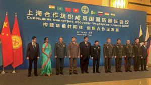 Defence minister Nirmala Sitharaman with other ministers at Shanghai Cooperation Organisation's (SCO) Defence Ministers' meeting in Beijing on Tuesday.(PTI Photo) Defence minister Nirmala Sitharaman with other ministers at Shanghai Cooperation Organisation's (SCO) Defence Ministers' meeting in Beijing on Tuesday.(PTI Photo)
