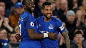 Everton's Theo Walcott celebrates with Yannick Bolasie after scoring against New Castle United in their Premier League match on Monday.(REUTERS) Everton's Theo Walcott celebrates with Yannick Bolasie after scoring against New Castle United in their Premier League match on Monday.(REUTERS)