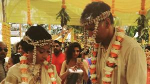 Milind Soman and Ankita Konwar tied the knot on Sunday in Alibaug, Maharashtra.(Instagram) Milind Soman and Ankita Konwar tied the knot on Sunday in Alibaug, Maharashtra.(Instagram)