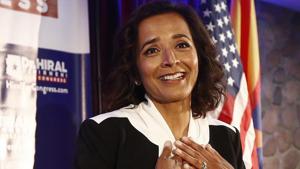 Democratic candidate for the 8th Congressional District, Dr Hiral Tipirneni pauses as she is greeted by supporters after polls closed in her run against Republican Debbie Lesko as each candidate looks to fill the seat vacated by Republican Rep.(AP Photo) Democratic candidate for the 8th Congressional District, Dr Hiral Tipirneni pauses as she is greeted by supporters after polls closed in her run against Republican Debbie Lesko as each candidate looks to fill the seat vacated by Republican Rep.(AP Photo)
