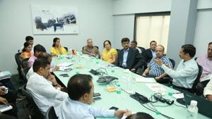 (Centre) Supriya Sule, MP, during the meeting.(HT PHOTO) (Centre) Supriya Sule, MP, during the meeting.(HT PHOTO)