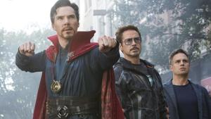 This image released by Marvel Studios shows, from left, Benedict Cumberbatch, Robert Downey Jr., Mark Ruffalo and Benedict Wong in a scene from Avengers: Infinity War.(AP) This image released by Marvel Studios shows, from left, Benedict Cumberbatch, Robert Downey Jr., Mark Ruffalo and Benedict Wong in a scene from Avengers: Infinity War.(AP)