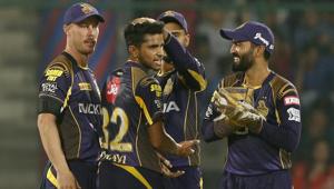Kolkata Night Riders' Shivam Mavi and Avesh Khan were reprimanded in the IPL 2018 game vs Delhi Daredevils on Friday.(AP) Kolkata Night Riders' Shivam Mavi and Avesh Khan were reprimanded in the IPL 2018 game vs Delhi Daredevils on Friday.(AP)