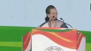 Former Congress president Sonia Gandhi charged the government with muzzling dissenting voices, weakening institutions and dividing communities eyeing poll gains.(ANI Photo/Twitter) Former Congress president Sonia Gandhi charged the government with muzzling dissenting voices, weakening institutions and dividing communities eyeing poll gains.(ANI Photo/Twitter)