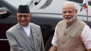 Nepal's Prime Minister Khadga Prasad Sharma Oli (L) shakes hands with his Indian counterpart Narendra Modi during his ceremonial reception at the forecourt of India's Rashtrapati Bhavan presidential palace in New Delhi.(REUTERS File Photo) Nepal's Prime Minister Khadga Prasad Sharma Oli (L) shakes hands with his Indian counterpart Narendra Modi during his ceremonial reception at the forecourt of India's Rashtrapati Bhavan presidential palace in New Delhi.(REUTERS File Photo)
